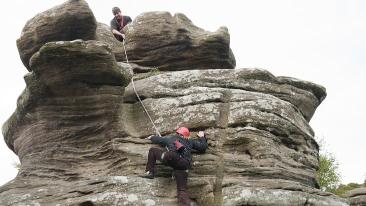 Climbing at Brimham Rocks, Yorkshire